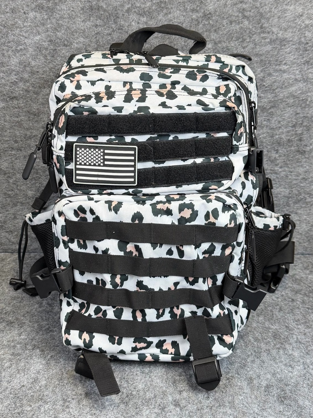 Tactical Leopard Print Men's Backpack - White and Black